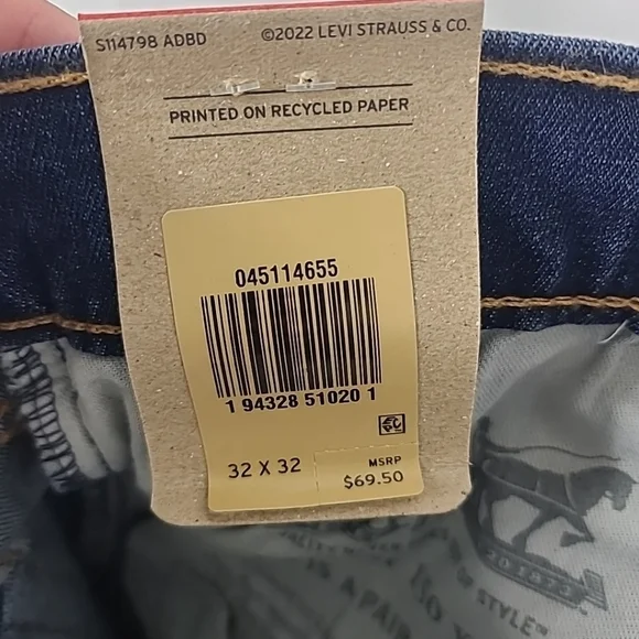 NWT Levi’s 511 Slim Fit Denim Jeans Men’s Size 32x32 Blue Dark Wash Stretch $70 - Picture 7 of 8